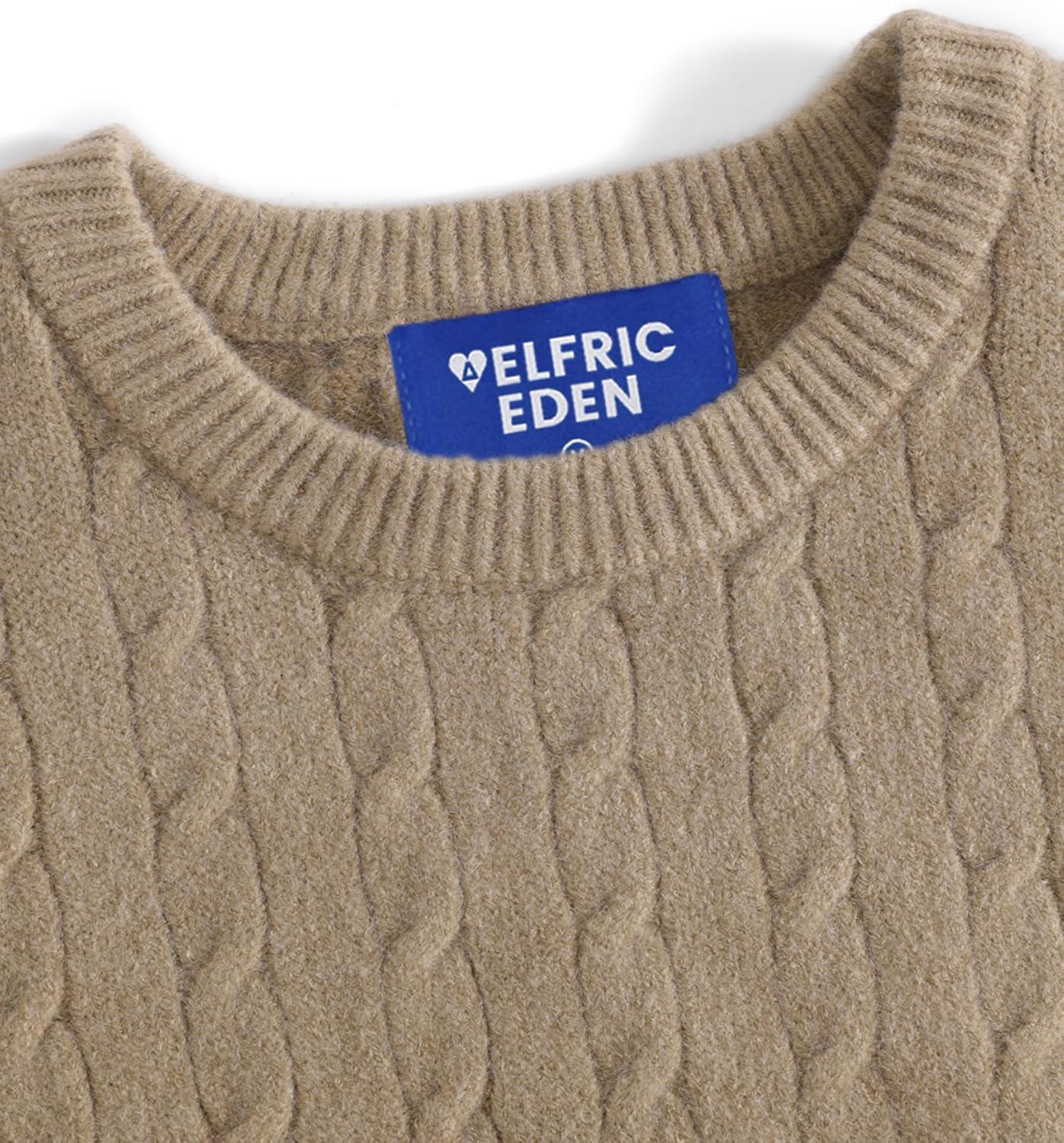 imageAelfric Eden Womens Long Sleeve Cable Knit Sweater 2025 Fall Fashion Oversized Crewneck Pullover Loose OutfitsCamel