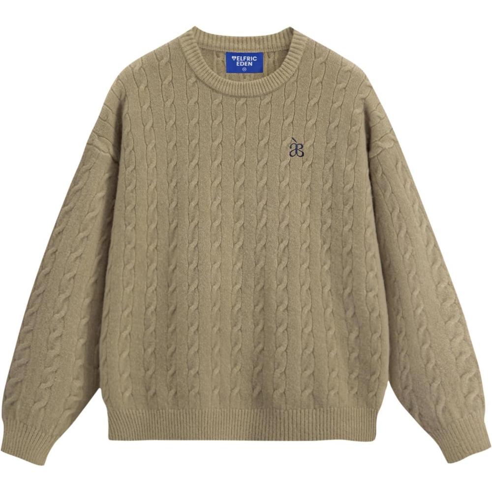 imageAelfric Eden Womens Long Sleeve Cable Knit Sweater 2025 Fall Fashion Oversized Crewneck Pullover Loose OutfitsCamel