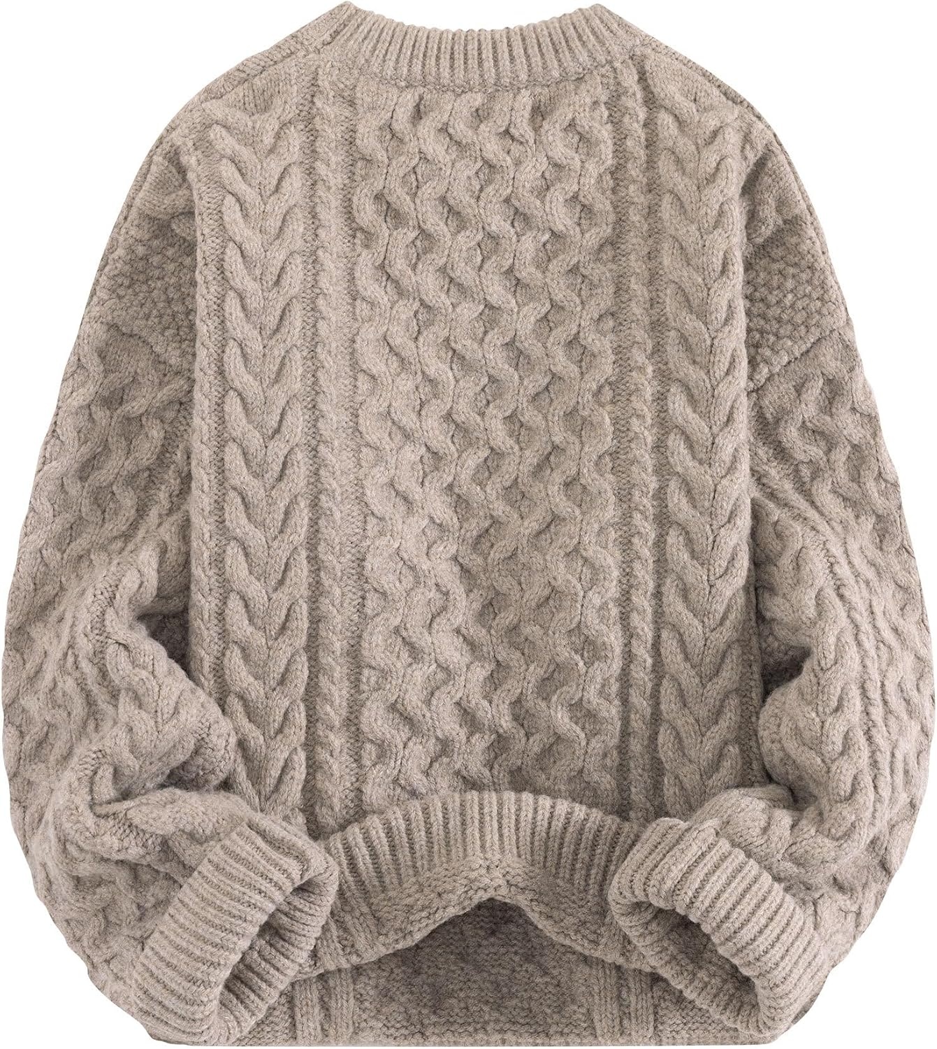 image:imageAelfric Eden Sweaters for Women Oversized Chunky Cable Knit Crew Neck Unisex Long Sleeve Loose Fit Soft Comfy Fall Winter Pullover Classic Vintage Basic Solid Casual Trendy TopsLight Khaki