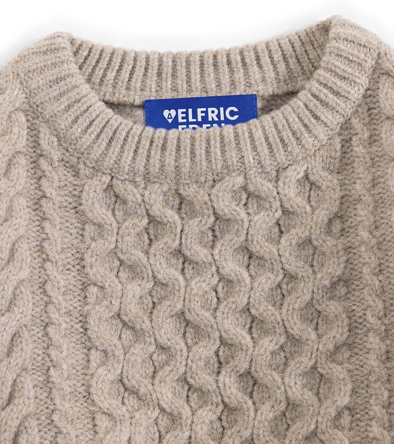 image:imageAelfric Eden Sweaters for Women Oversized Chunky Cable Knit Crew Neck Unisex Long Sleeve Loose Fit Soft Comfy Fall Winter Pullover Classic Vintage Basic Solid Casual Trendy TopsLight Khaki